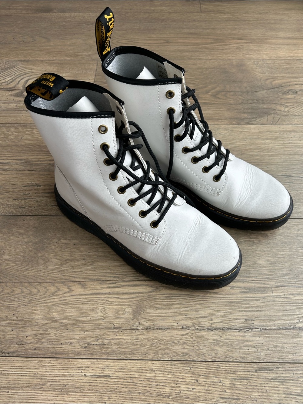 Dr. Martens Airwalk White Lace-Up Combat Boots with Black Trim